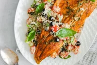 Mediterranean Baked Rainbow Trout with Herbed Bulgur
