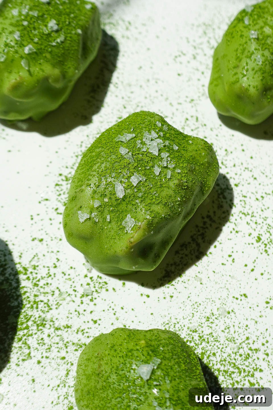 Matcha Date Delights 4 Healthy no-bake matcha dessert made with medjool dates, yogurt, and white chocolate matcha coating
