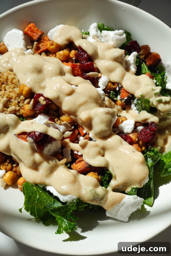 Vibrant Sweet Potato Kale Quinoa Salad 4 sweet potato and kale quinoa salad drizzled with creamy maple tahini dressing
