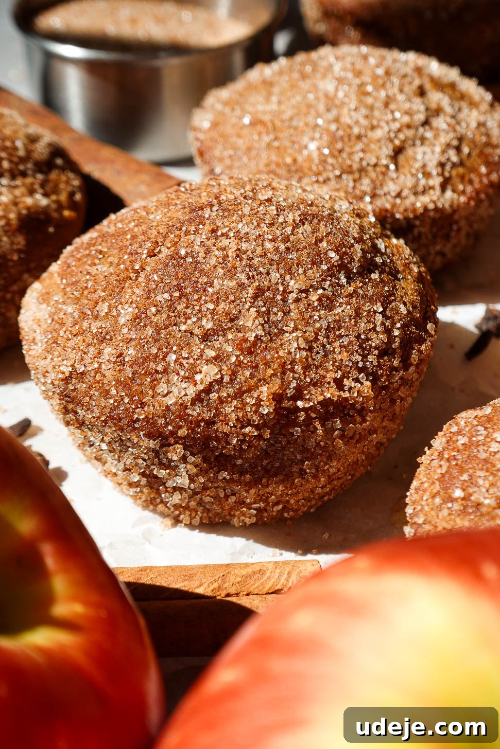 Autumn Spiced Apple Cider Muffins 3 Close up of soft, fluffy apple cider muffin crumb with warm spices