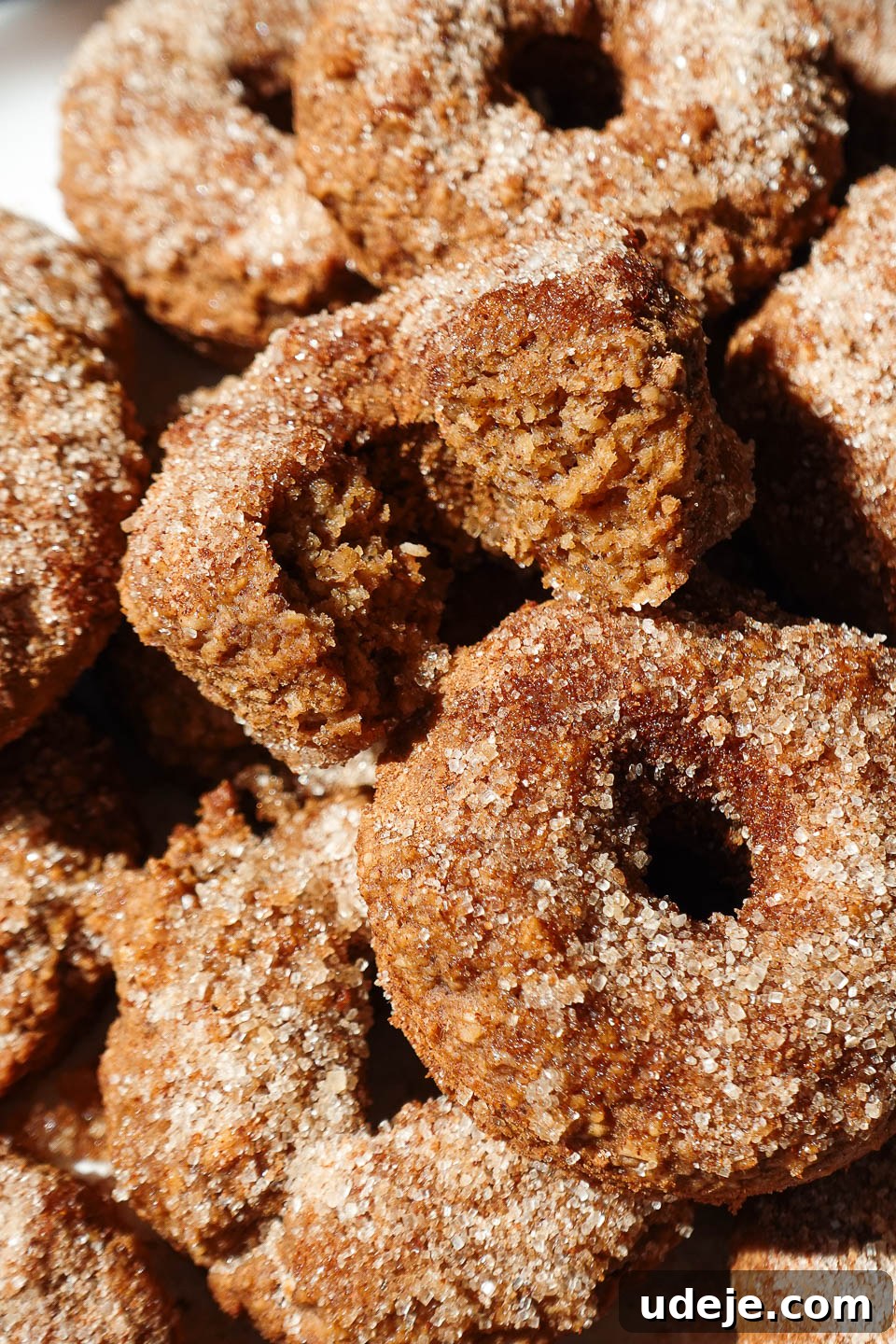 20 Plus Wholesome Autumn Sweets Pumpkin Apple and More 3 Close-up internal texture of a fluffy vegan apple cider donut, showing its crumb and delightful softness