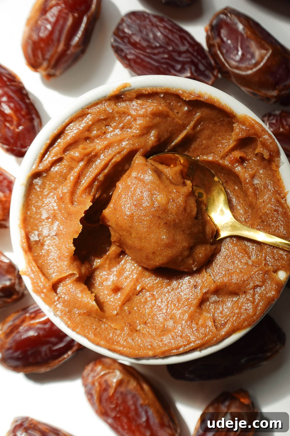 Golden Date Delight 3 close up of spoon filled with date caramel