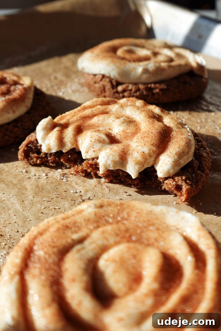Close-up of vegan Crumbl churro cookies with a bite taken out