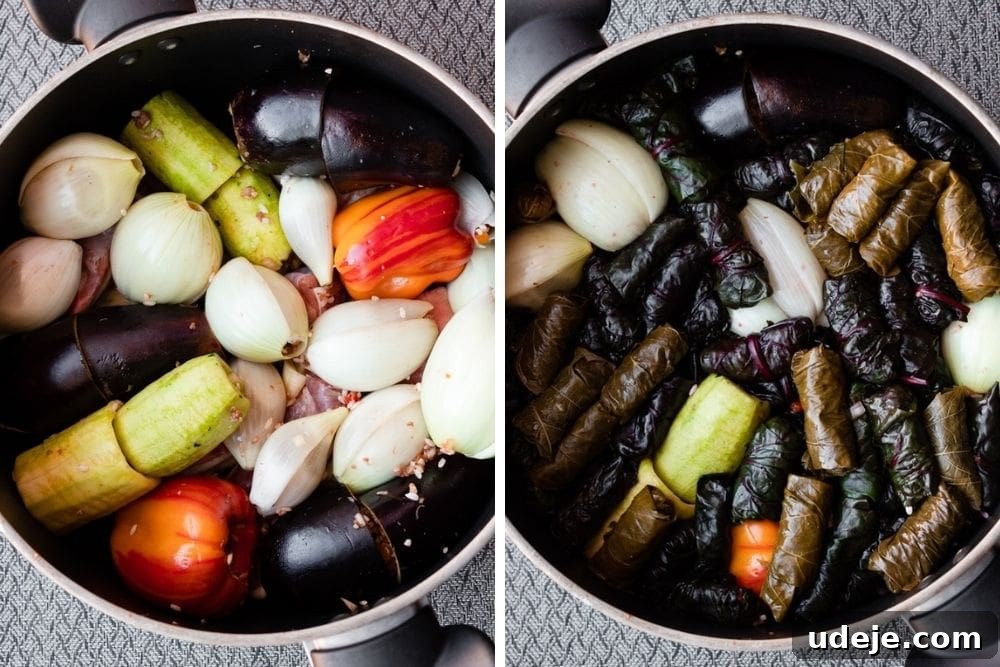 Iraqi Dolma: Stuffed Vegetable Delights 13 Iraqi dolma, which is stuffed vegetables, shown in a black pot