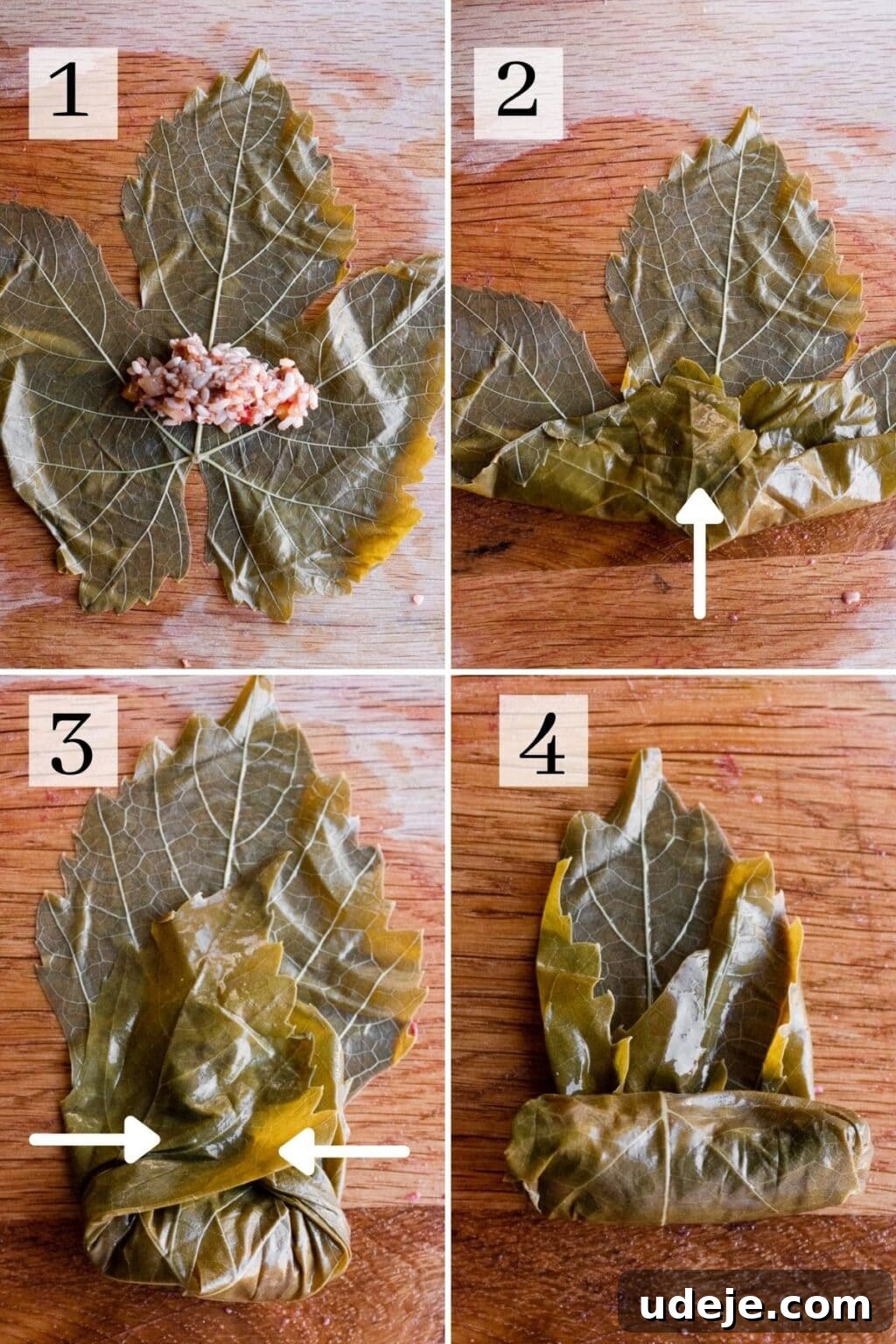 Iraqi Dolma: Stuffed Vegetable Delights 15 Process steps for how to stuff and roll grape leaves with rice and meat mixture