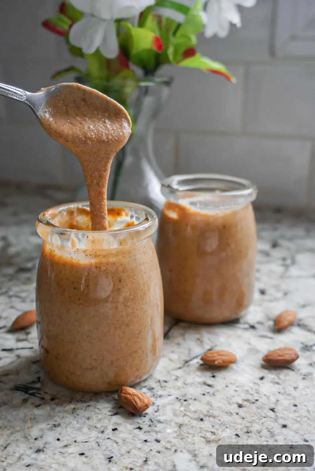 Homemade Almond Butter: Velvety Perfection 2 Simple, easy and delicious, this Homemade Almond Butter truly is the best! 1 ingredient and 15 minutes later you'll have the best almond butter ever!