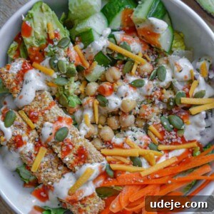 Finished Buffalo Tofu Salad ready to be served