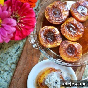 Delicious baked peaches recipe image, showcasing a perfect summer dessert.