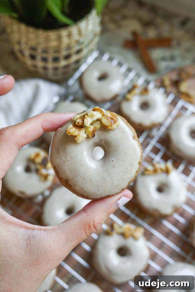 Chai-Spiced Vegan Donuts 5 Close-up of Vegan Chai Donuts, showing the fluffy texture before they are dipped in the sweet maple cinnamon icing.