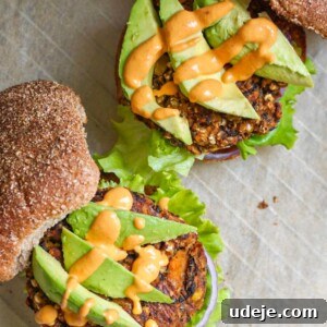Prepared Black Bean & Sweet Potato Veggie Burgers ready to be served.