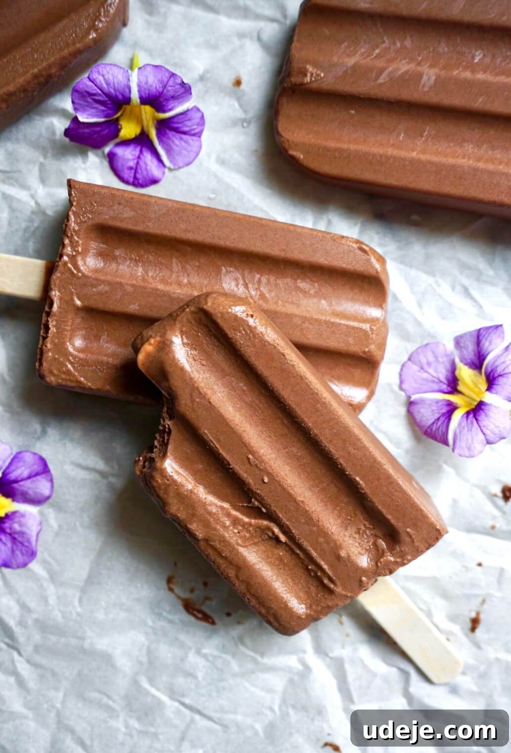 Plant Based Decadent Fudge Pops 2 Healthy homemade fudgesicles made with just 5 simple ingredients. A creamy, rich, and delicious vegan summer treat.