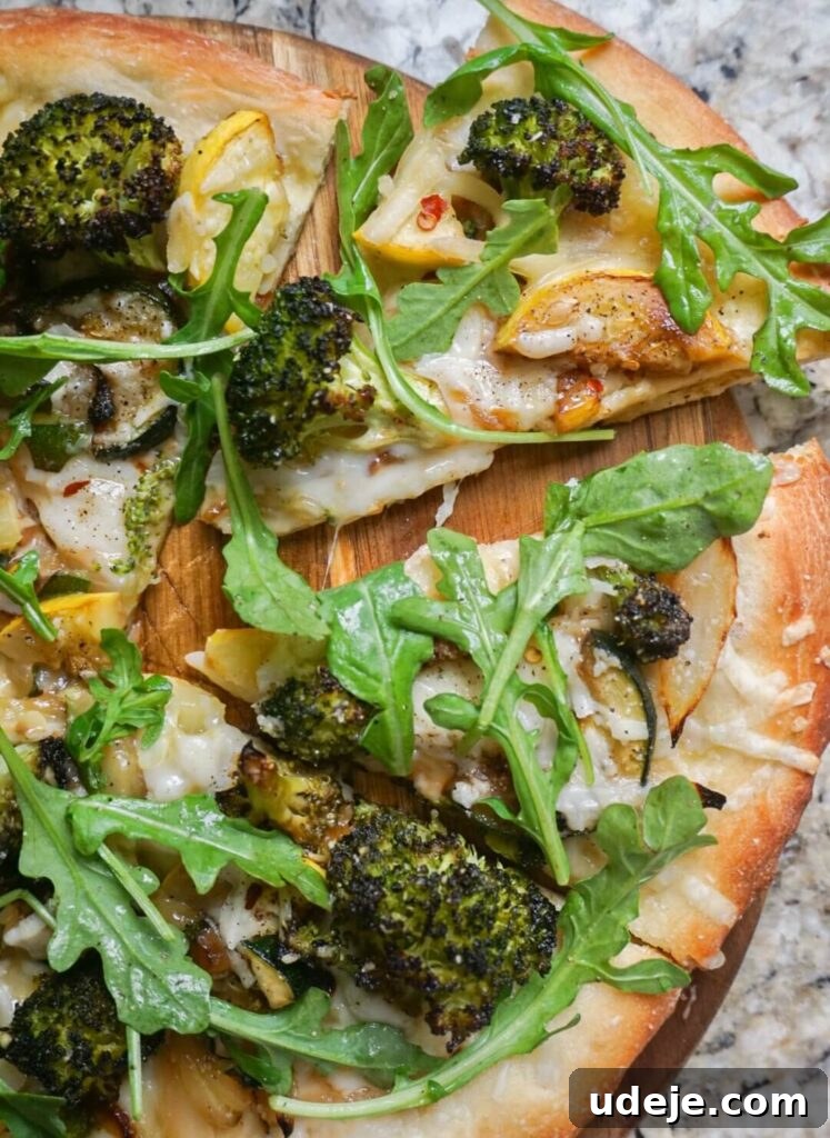 Sun-Kissed Vegan Squash Pizza 2 Delicious Vegan Summer Squash Pizza with fresh vegetables and arugula