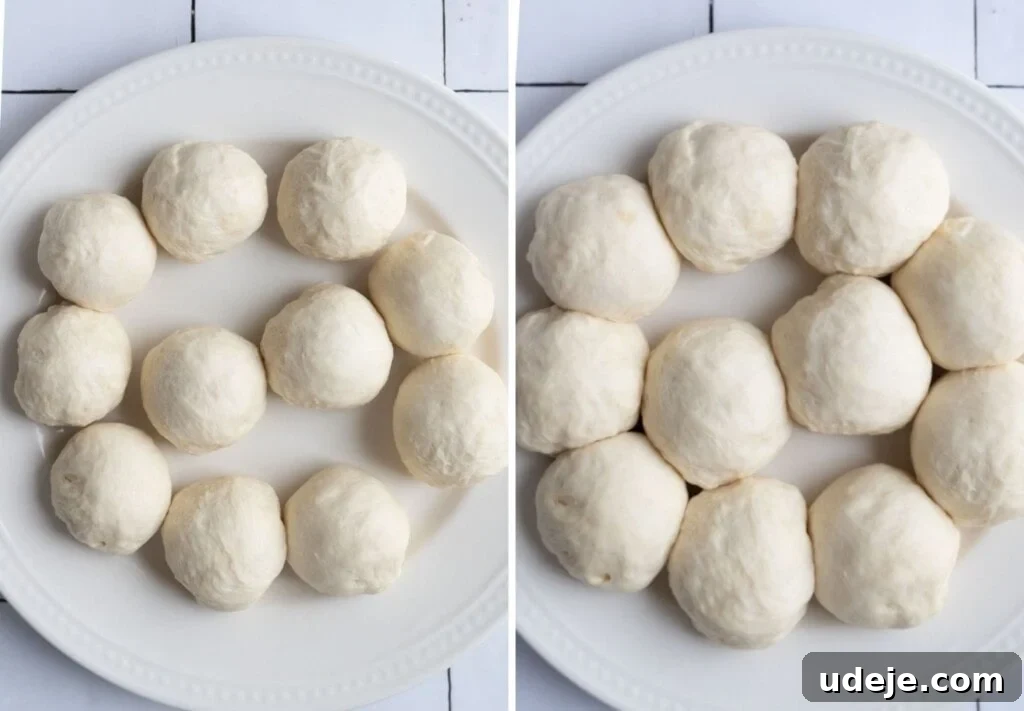 Authentic Homemade Spinach and Cheese Fatayer 7 Dough shaped into balls before and after rising