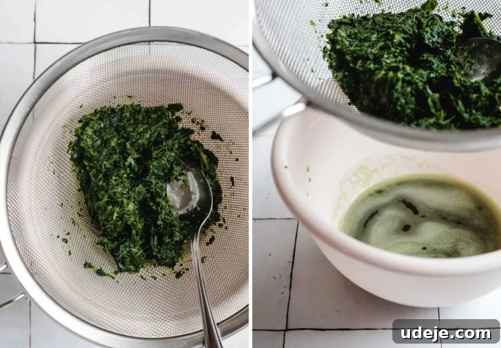 Authentic Homemade Spinach and Cheese Fatayer 8 Frozen spinach drained in a colander