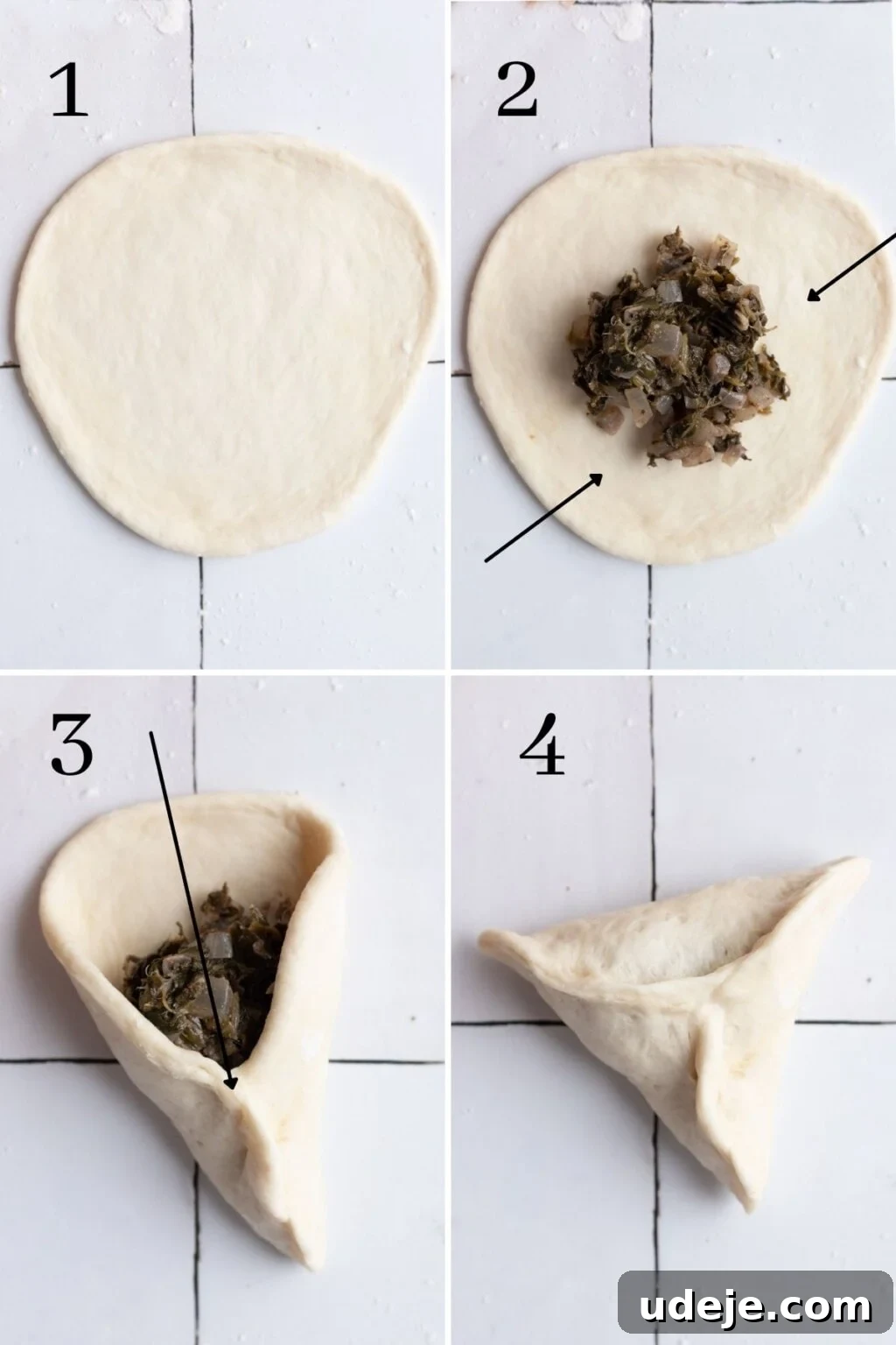 Authentic Homemade Spinach and Cheese Fatayer 10 Steps for folding and shaping spinach fatayer