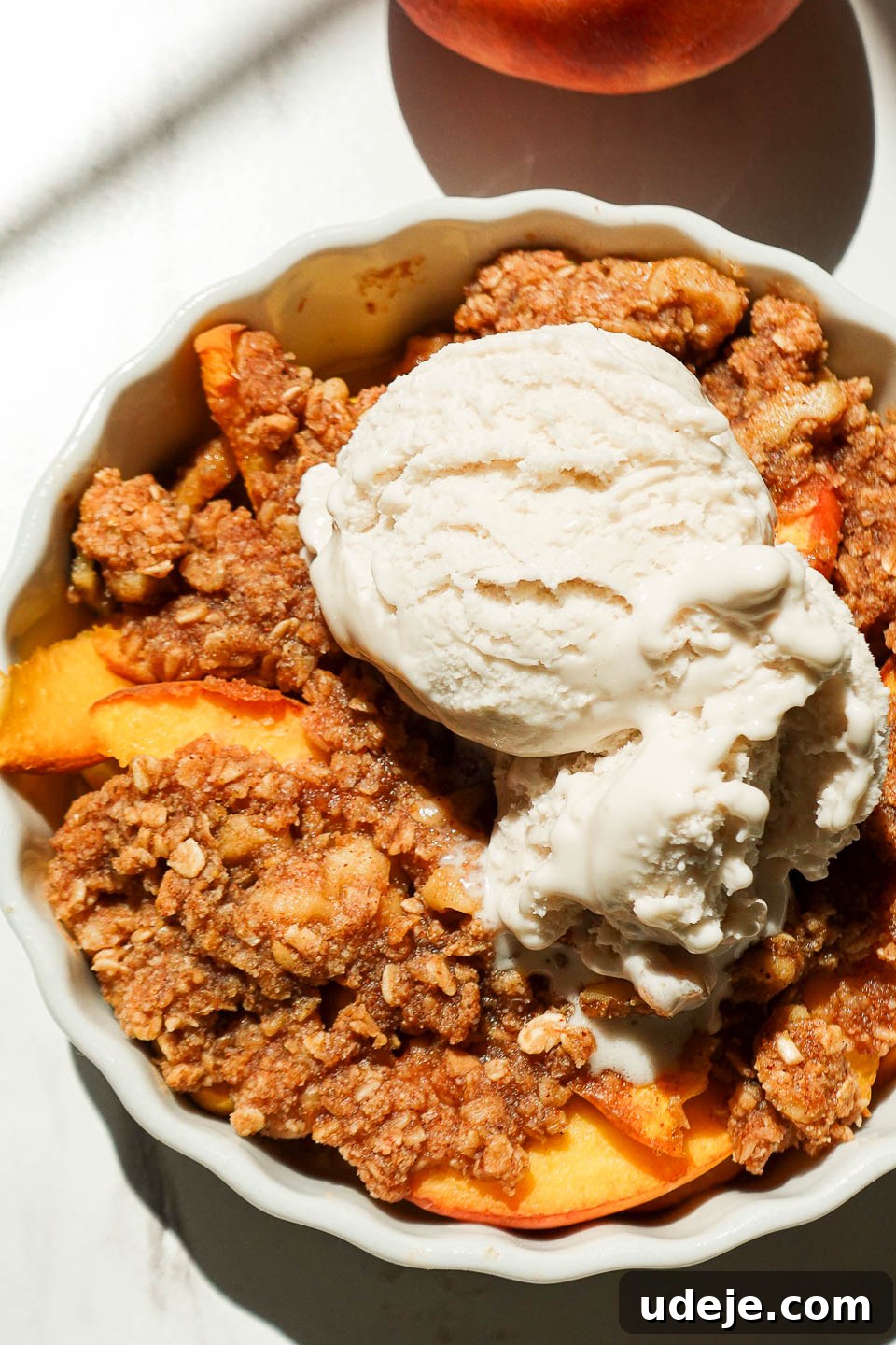 Healthy Vegan Gluten-Free Peach Crisp For One 4 Healthy single serve peach crisp with juicy baked peaches and nutty crisp topping