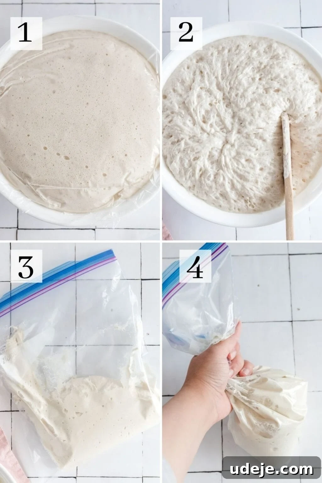 Crunchy Middle Eastern Luqaimat and Awamat Fritters 6 A clear process shot of risen Luqaimat dough, now expertly transferred into a plastic freezer bag and gathered into a piping bag shape, ready for the next stage of frying.