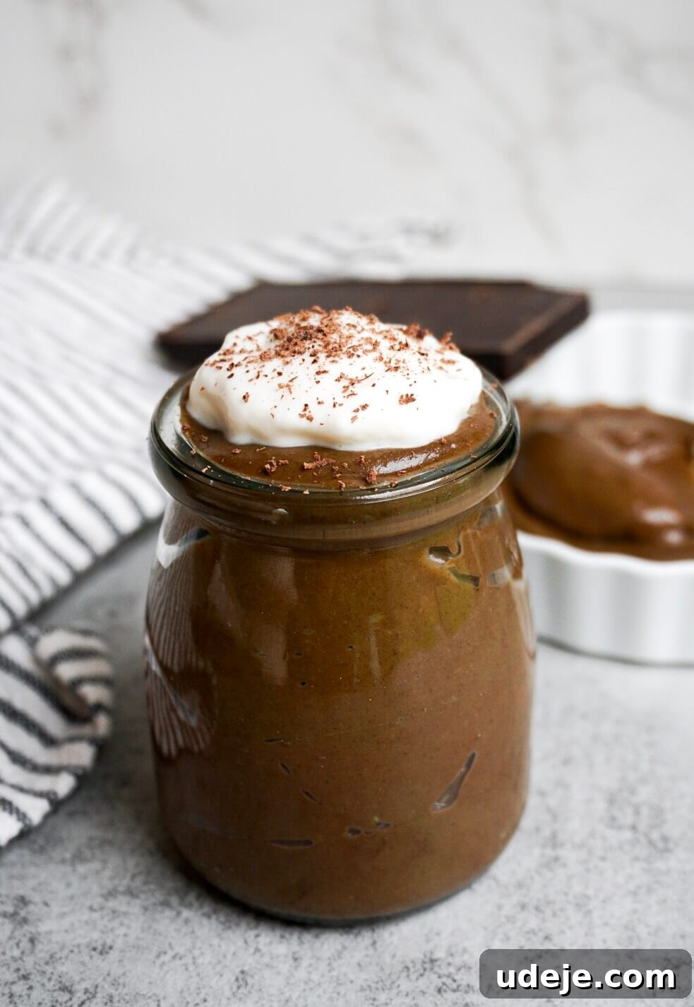 Decadent Chocolate Avocado Mousse 2 A healthier rich and creamy chocolate pudding that's ready in 10 minutes and made with just 5 ingredients. The secret ingredient: avocado!