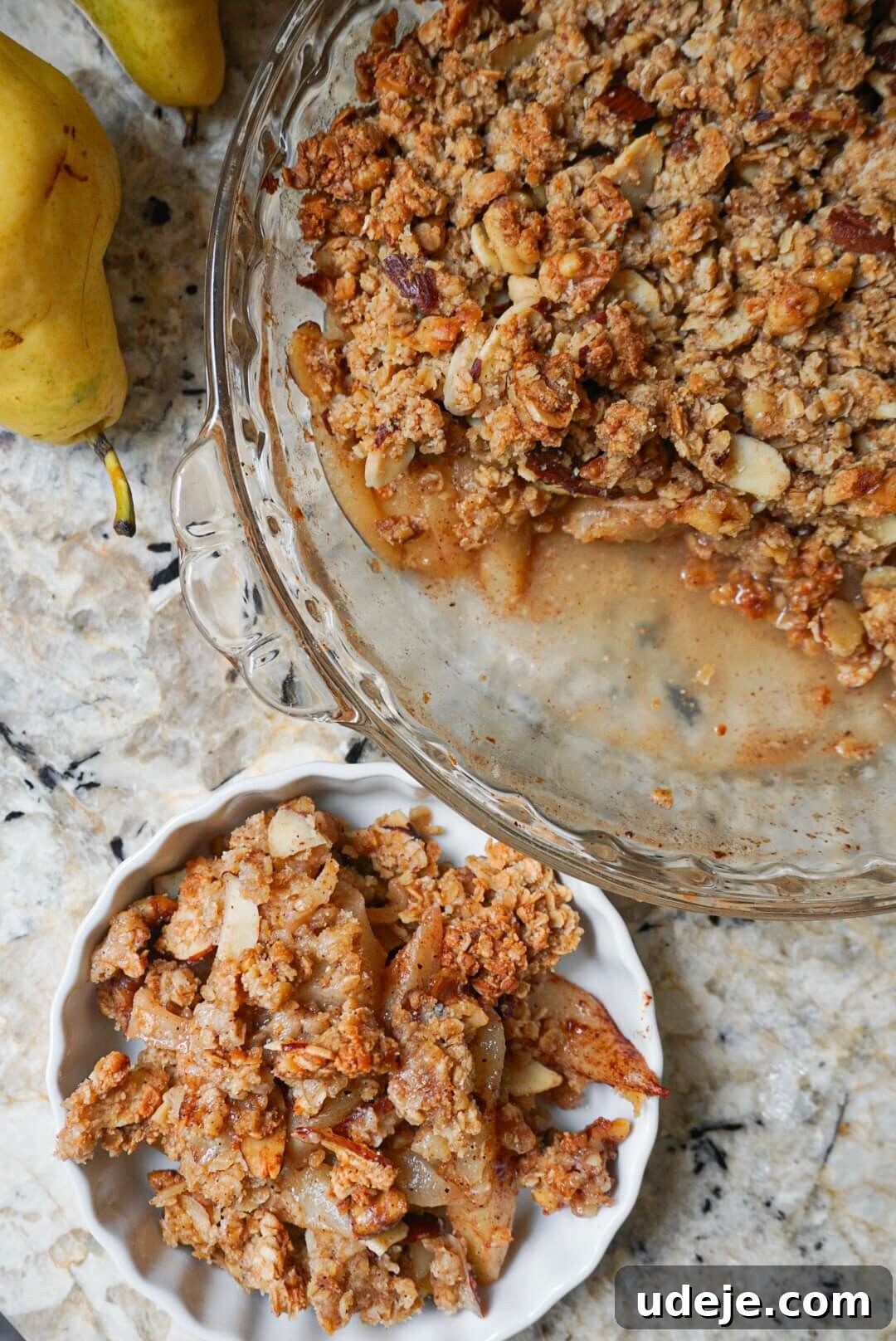 Wholesome Pear Crumble 3 overhead shot of Healthy Pear Crisp dish