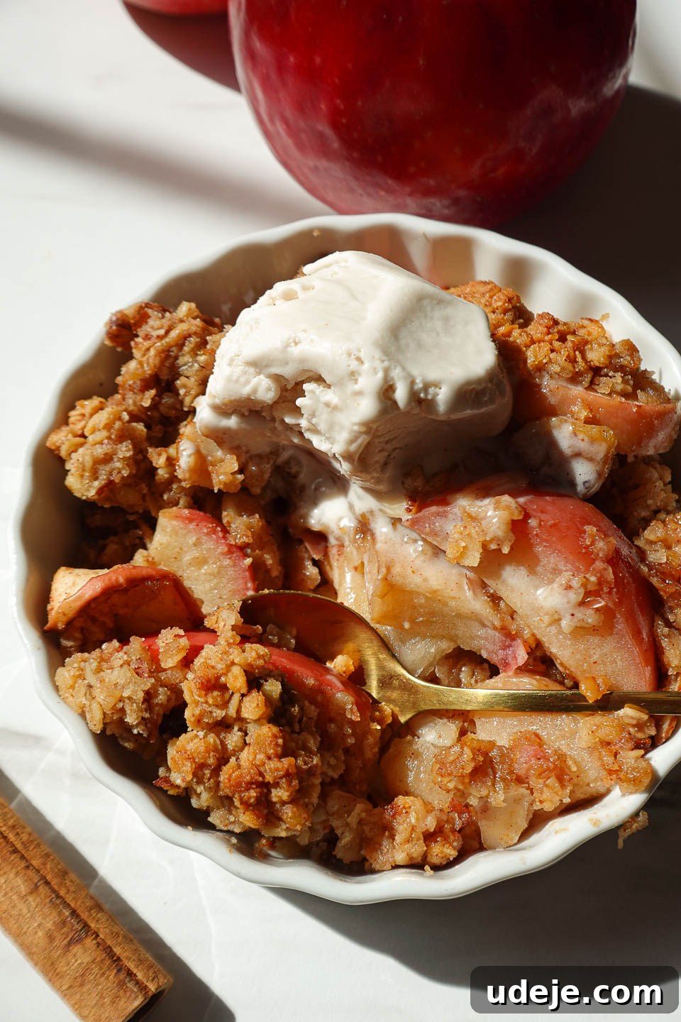 Wholesome Solo Apple Crumble 3 Mini apple crisp baked in one ramekin with oats, nuts, and maple syrup—easy vegan and gluten-free fall dessert for one.”