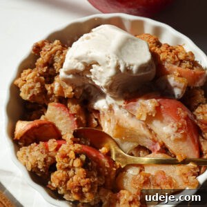 Mini apple crisp baked in one ramekin with oats, nuts, and maple syrup—easy vegan and gluten-free fall dessert for one.”