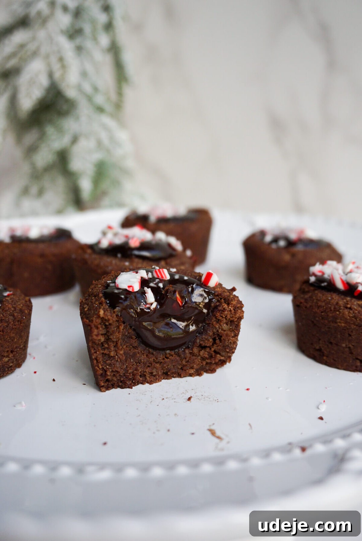 Mint Chocolate Cookie Bites Vegan Gluten Free 3 These Chocolate Peppermint Cookie Cups are perfect for the holidays! A chocolate cookie base filled with chocolate ganache & sprinkled with crushed candy canes. close up shot of filling