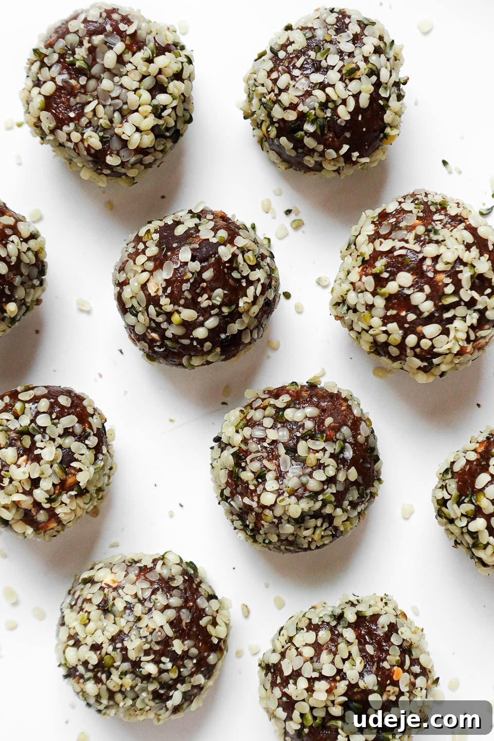 Peanut Butter Date Power Bites 5 Peanut Butter Date Energy Balls rolled in hemp seeds. A healthy, high protein snack that's vegan, gluten-free and no-bake.