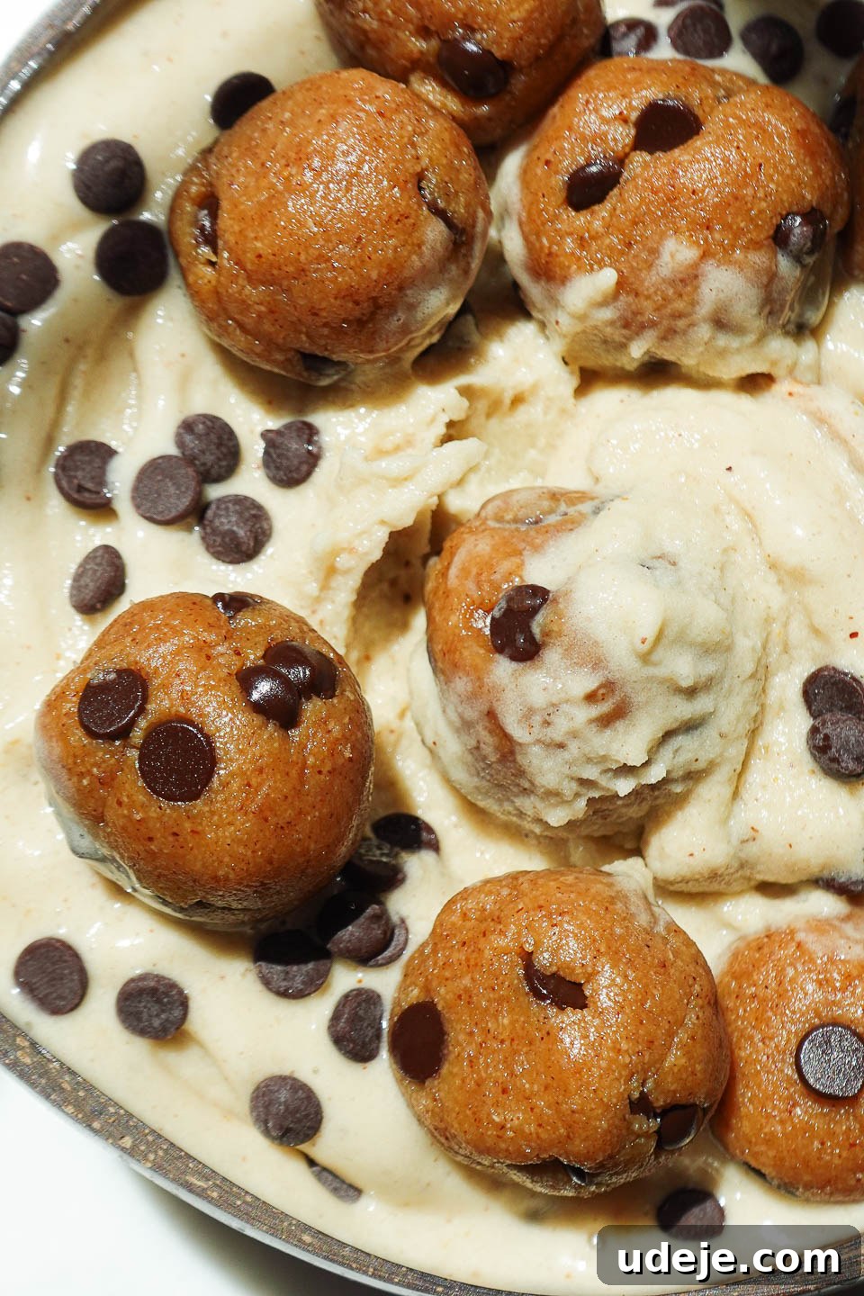 Wholesome Vegan Cookie Dough Bliss 6 Creamy texture of banana nice cream with chunks of edible cookie dough throughout