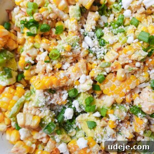 A beautifully plated bowl of Vegan Mexican Street Corn Salad.