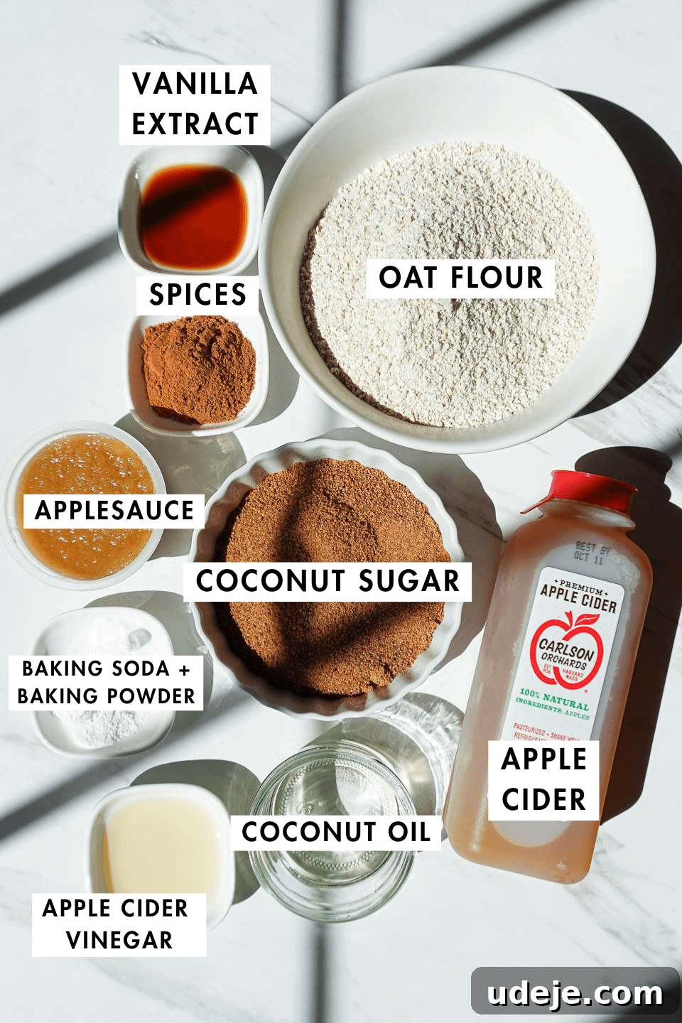 Wholesome Baked Apple Cider Doughnuts 4 Flat lay of ingredients for baked apple cider donuts