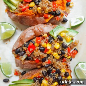 Quinoa Stuffed Sweet Potatoes, a healthy and easy weeknight meal.