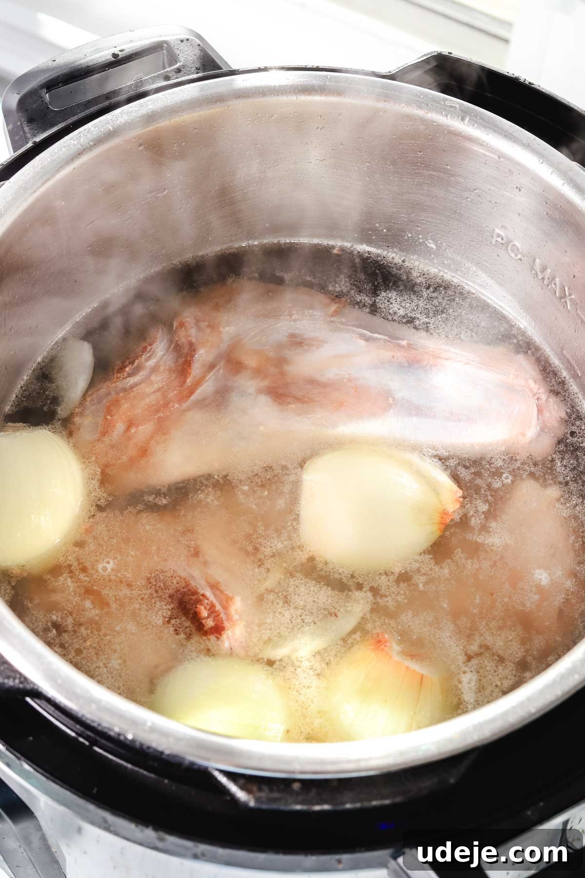 Syrian Shakriyeh: Velvety Lamb and Yogurt Stew 7 lamb shanks, cut up onions, and water in an instant pot