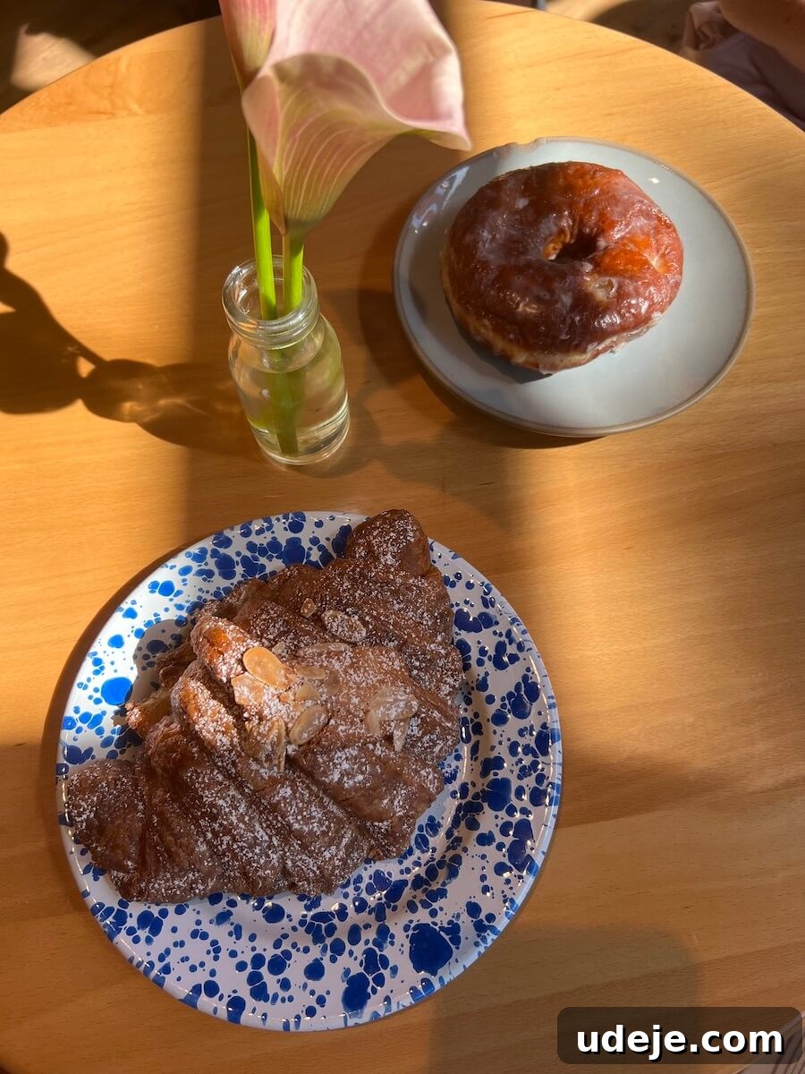 The Ultimate New York City Vegan Restaurant and Cafe Guide 17 A flaky vegan almond croissant paired with a glazed donut from Le Petit Monstre in Brooklyn
