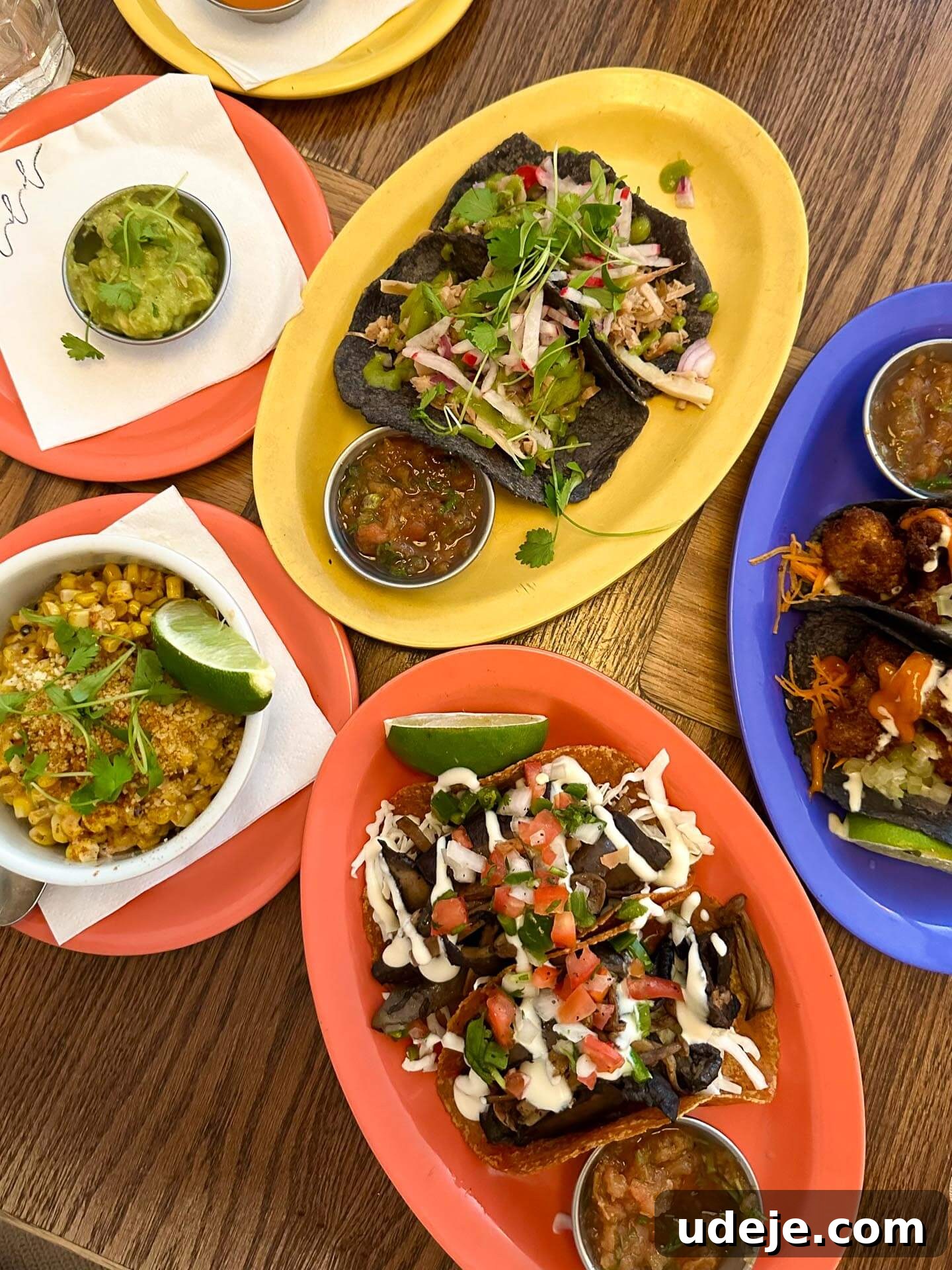 The Ultimate New York City Vegan Restaurant and Cafe Guide 6 Vegan tacos from Jajaja, a trendy vegan Mexican spot in NYC known for its creative plant-based Mexican cuisine.