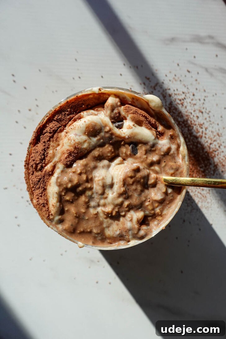Espresso Dream Oats 7 Thick and creamy tiramisu oats with cocoa powder on top