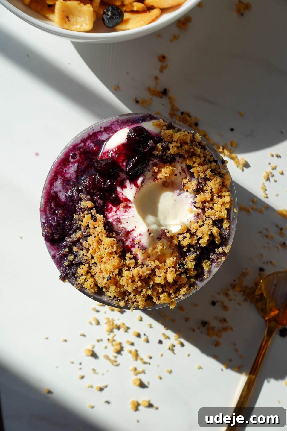 Blueberry Muffin Bliss Overnight Oats 11 overhead shot of blueberry overnight oats