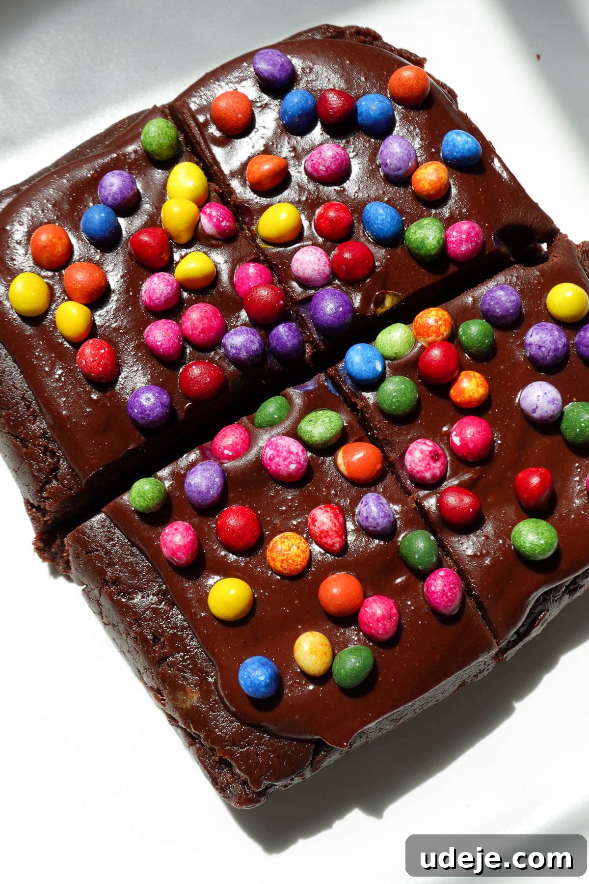 No-Bake Vegan Gluten-Free Cosmic Brownies (Small Batch) 10 No bake cosmic brownie sliced into 4 pieces.