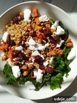 Roasted Sweet Potato & Chickpea Salad with Vegan Honey-Mustard Dressing 11 fall quinoa salad with sweet potatoes, kale, chickpeas, cranberries, pumpkin seeds, and vegan feta