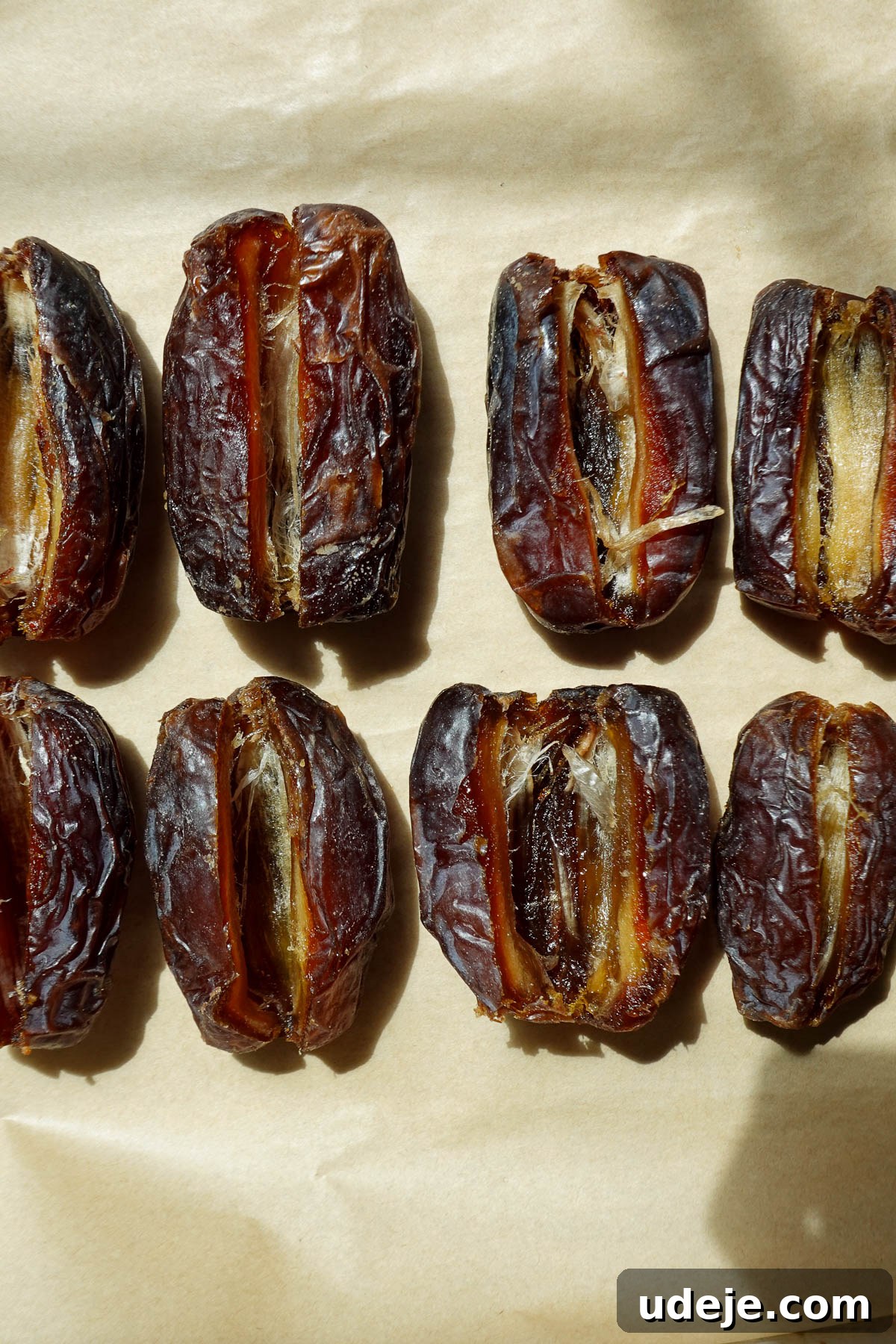 Pistachio and Matcha Stuffed Medjool Dates 5 Removing pit from medjool dates.